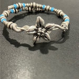 Alex & Ani Blue bead wrap style flower bangle bracelet